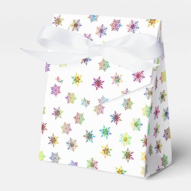 Colourful snowflakes favour box with ribbon (Front Side)