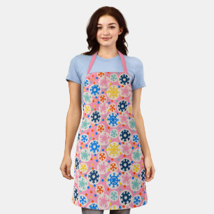 Colourful Snowflakes on Pink Holiday Pattern Apron