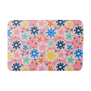 Colourful Snowflakes on Pink Holiday Pattern Bath Mat