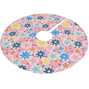 Colourful Snowflakes on Pink Holiday Pattern Brushed Polyester Tree Skirt