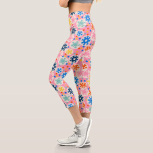 Colourful Snowflakes on Pink Holiday Pattern Capri Leggings