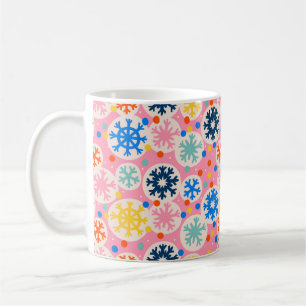 Colourful Snowflakes on Pink Holiday Pattern Coffee Mug