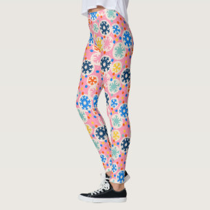 Colourful Snowflakes on Pink Holiday Pattern Leggings