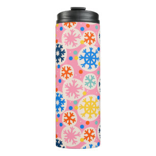 Colourful Snowflakes on Pink Holiday Pattern Thermal Tumbler