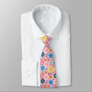 Colourful Snowflakes on Pink Holiday Pattern Tie