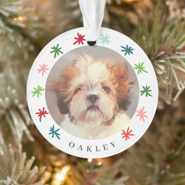 Colourful Snowflakes Pet 2 Photo Christmas Ornament (Tree)