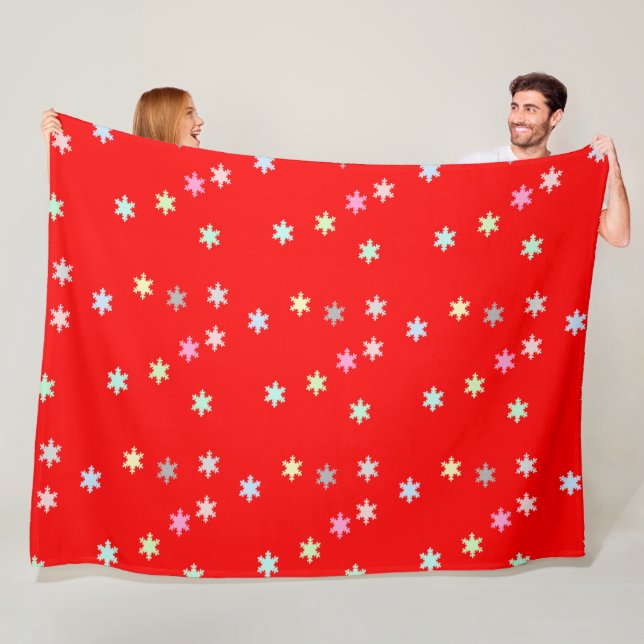 Colourful Snowflakes Red Blanket (In Situ)