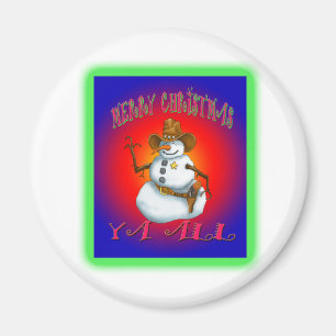 Colourful Snowman design western Howdy Magnet