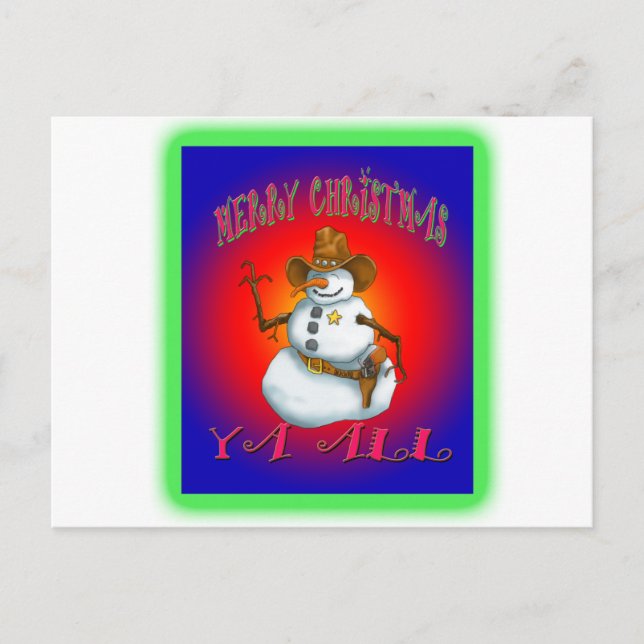 Colourful Snowman design western Howdy Postcard (Front)
