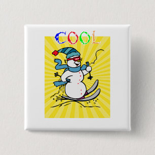 Colourful Snowman Skiing funny cute snowman sk 15 Cm Square Badge