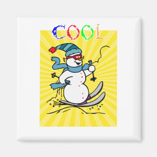 Colourful Snowman Skiing funny cute snowman sk Magnet