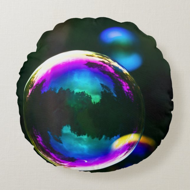 Colourful Soap Bubbles Floating Round Cushion (Front)