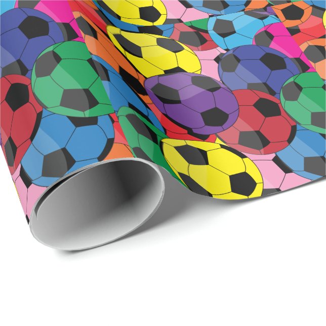 Colourful Soccer Ball Collage Wrapping Paper (Roll Corner)