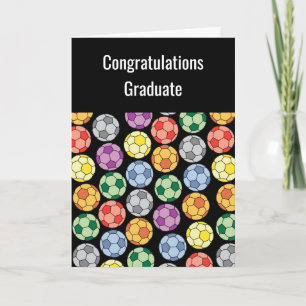 Colourful Soccer Ball Pattern Graduation Card