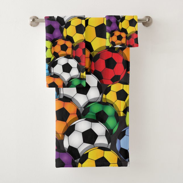 Colourful Soccer Balls Design Bath Towel Set (Insitu)