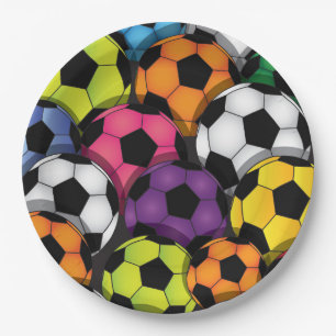 Colourful Soccer Balls Design Paper Party Plate