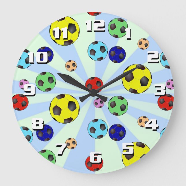 Colourful Soccer Balls Easy To read Large Numbers Clock (Front)