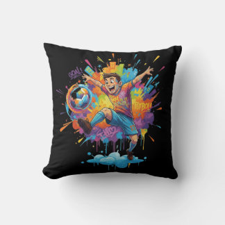 Colourful Soccer Boy Throw Pillow
