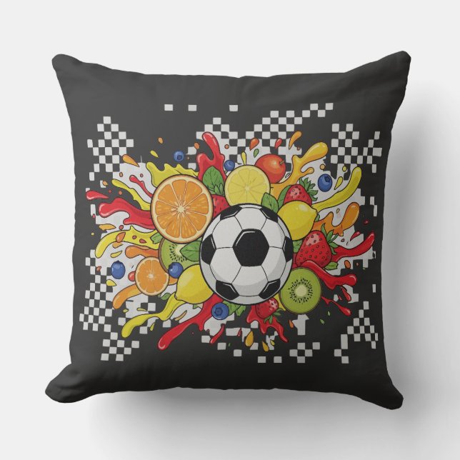 Colourful Soccer Chequerboard Cushion (Front)