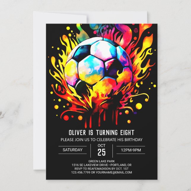  Colourful Soccer Kids Online Birthday Invitation (Front)