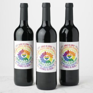 Colourful Social Justice Flower Word  Wine Label