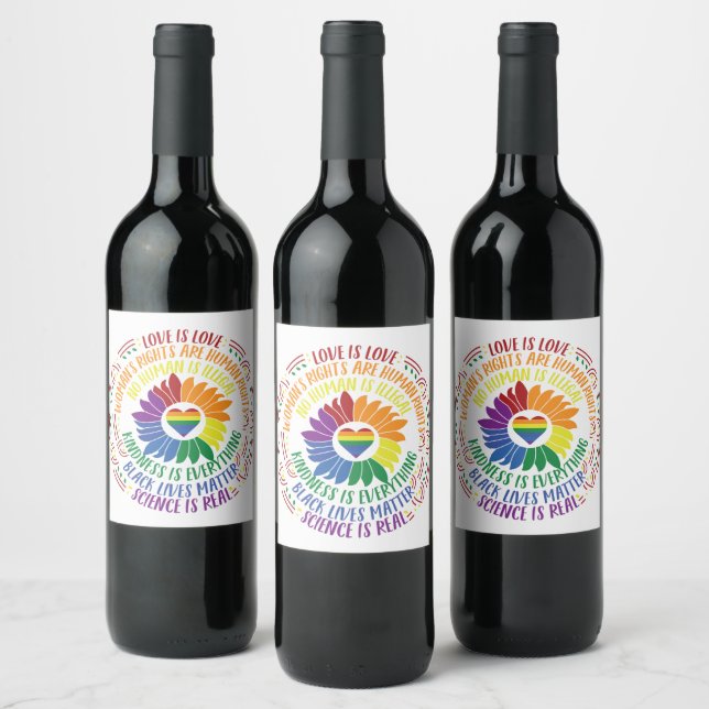Colourful Social Justice Flower Word  Wine Label (Bottles)