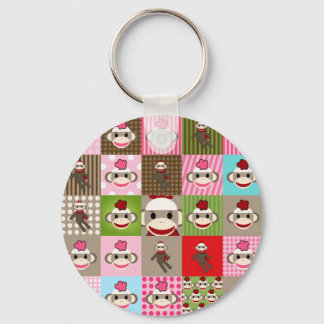Colourful Sock Monkey Patchwork Key Ring