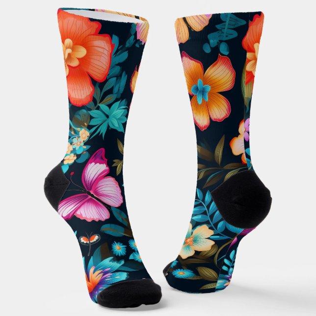Colourful socks with a vibrant floral pattern  (Angled)