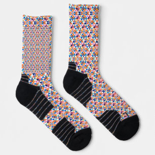 Colourful socks with geometric patterns in red