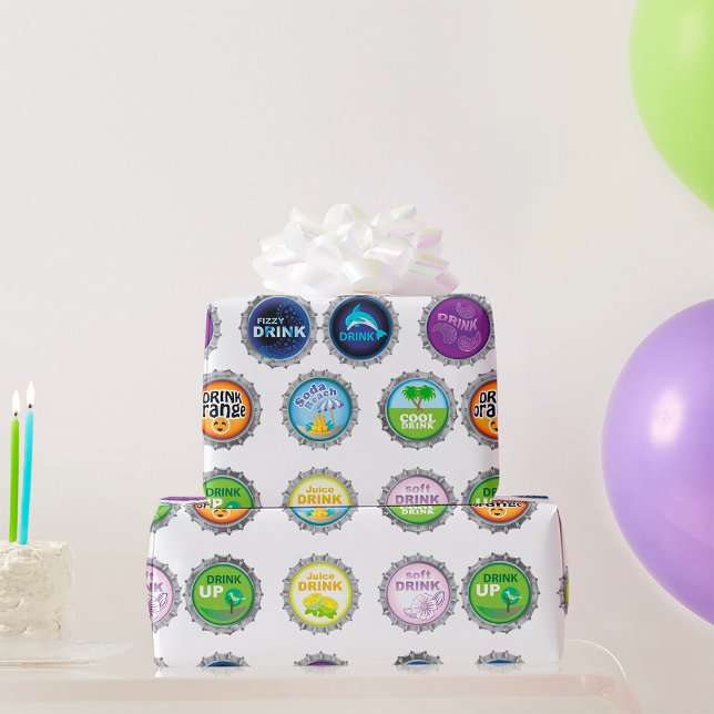 Colourful Soda Bottle Caps Wrapping Paper (Creator Uploaded)