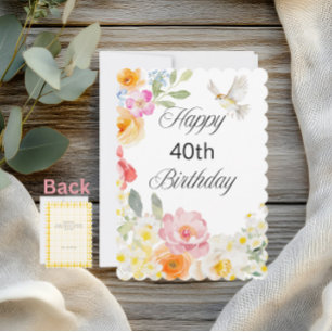 Colourful Soft Floral Birthday Flat Greeting Card