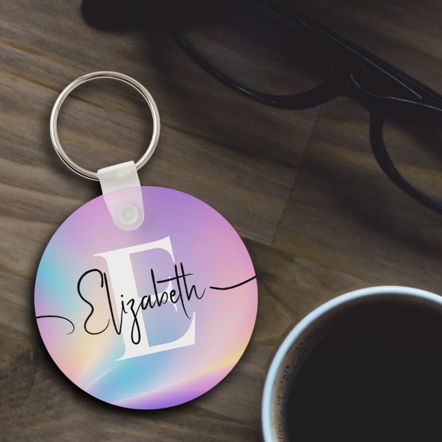 Colourful Soft Pastel Colours Gradient Chic Monogr Key Ring (Creator Uploaded)