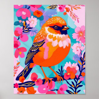 Colourful Songbird Poster – Vibrant Floral Design