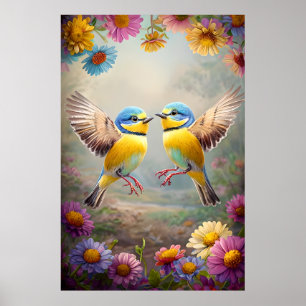 Colourful Songbirds in Bloom – Spring Floral Poste Poster