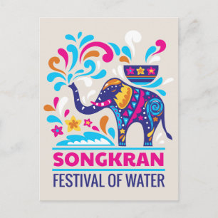 Colourful Songkran Festival Elephant Water Postcard