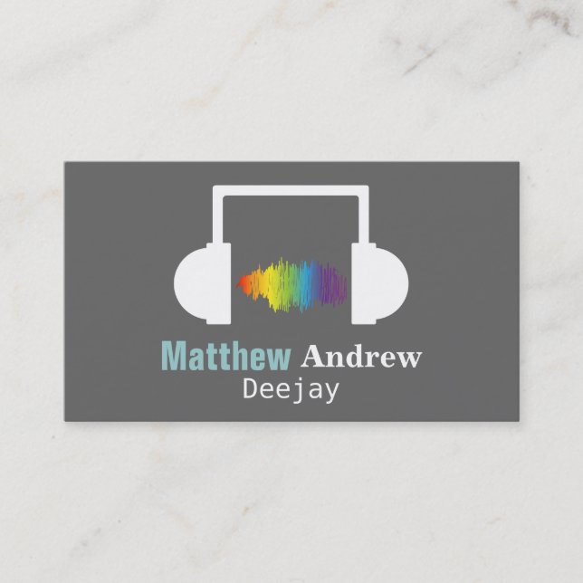 Colourful Sound Waves, Deejay, DJ Business Card (Front)