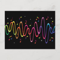 Colourful sound waves music musical notes postcard
