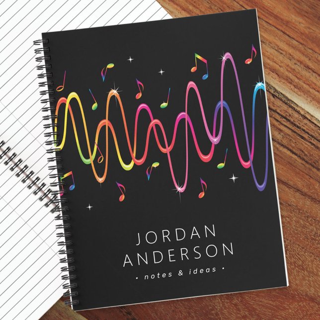 Colourful sound waves musical notes name and text notebook (Creator Uploaded)
