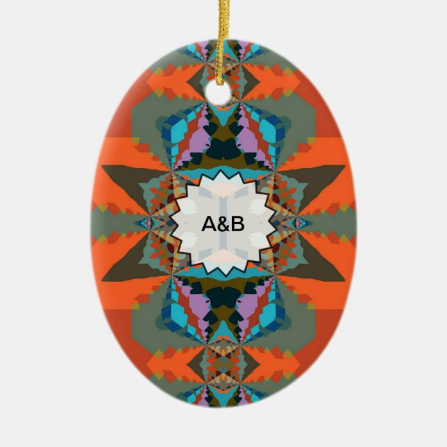 Colourful South Western Geometric Pattern Ceramic Ornament (Front)