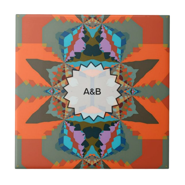 Colourful South Western Geometric Pattern Ceramic Tile (Front)