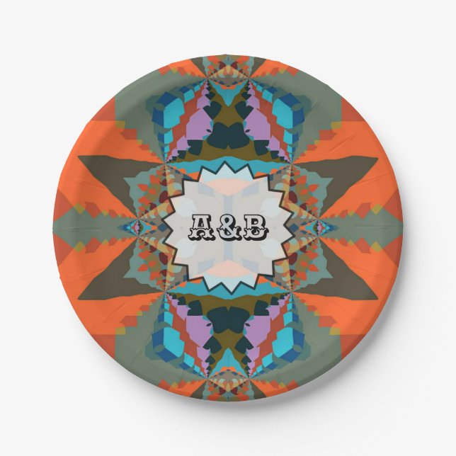 Colourful South Western Geometric Pattern Paper Plate (Front)