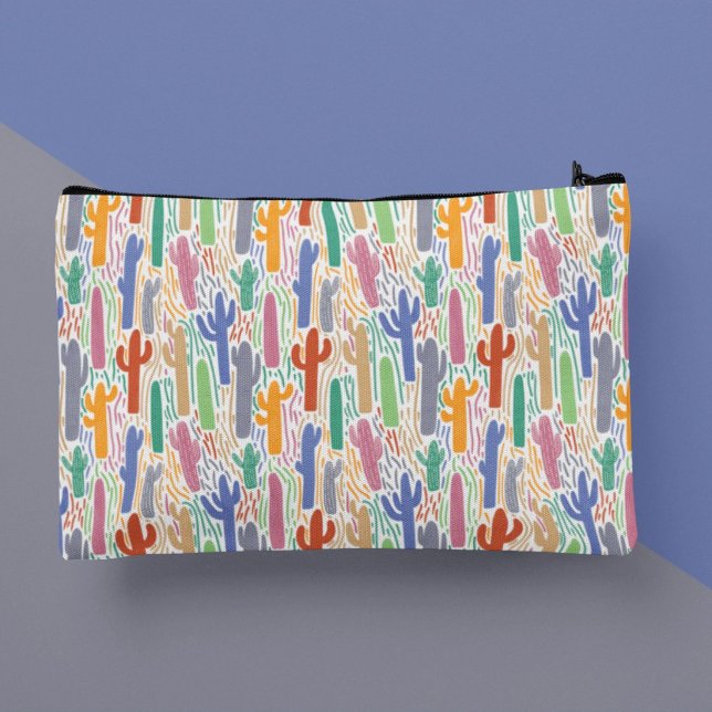 Colourful Southwest Saguaro Cactus Pattern Accessory Pouch (Creator Uploaded)