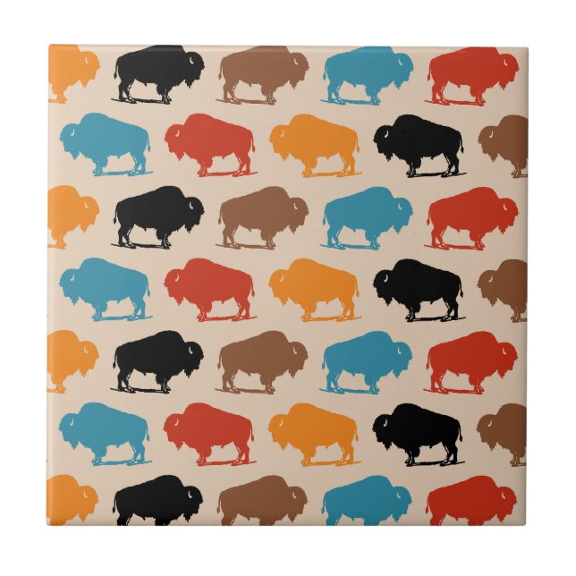 Colourful Southwestern Buffalo Pattern Ceramic Tile (Front)