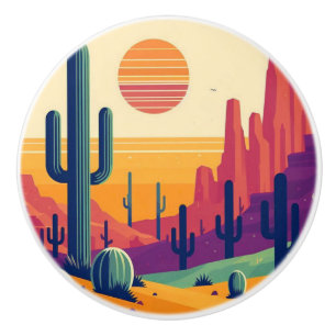 Colourful southwestern desert art ceramic knob