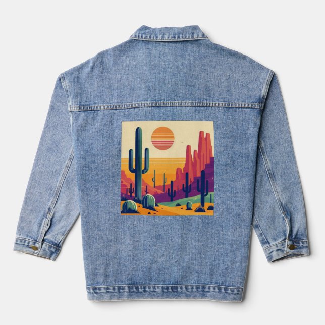Colourful southwestern desert art denim jacket (Back)