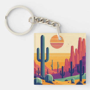 Colourful southwestern desert art key ring