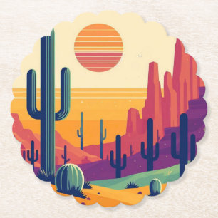 Colourful southwestern desert art paper coaster
