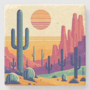 Colourful southwestern desert art stone coaster