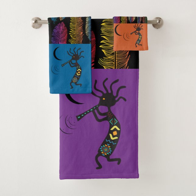 Colourful Southwestern Kokopelli Bath Towel Set (Insitu)