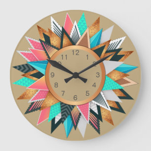 Colourful Southwestern Modern Geometric Pattern Large Clock